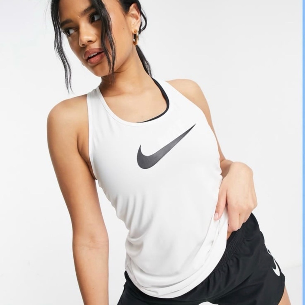 Nike White Tank Top with Black Swoosh - Women's